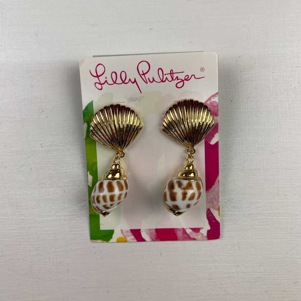 Lilly Pulitzer Gold and Brown‎ Shell Drop Earrings